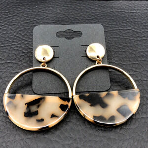 Faux Tortoiseshell Earrings Half Moon Resin Gold Tone Frame Dangles